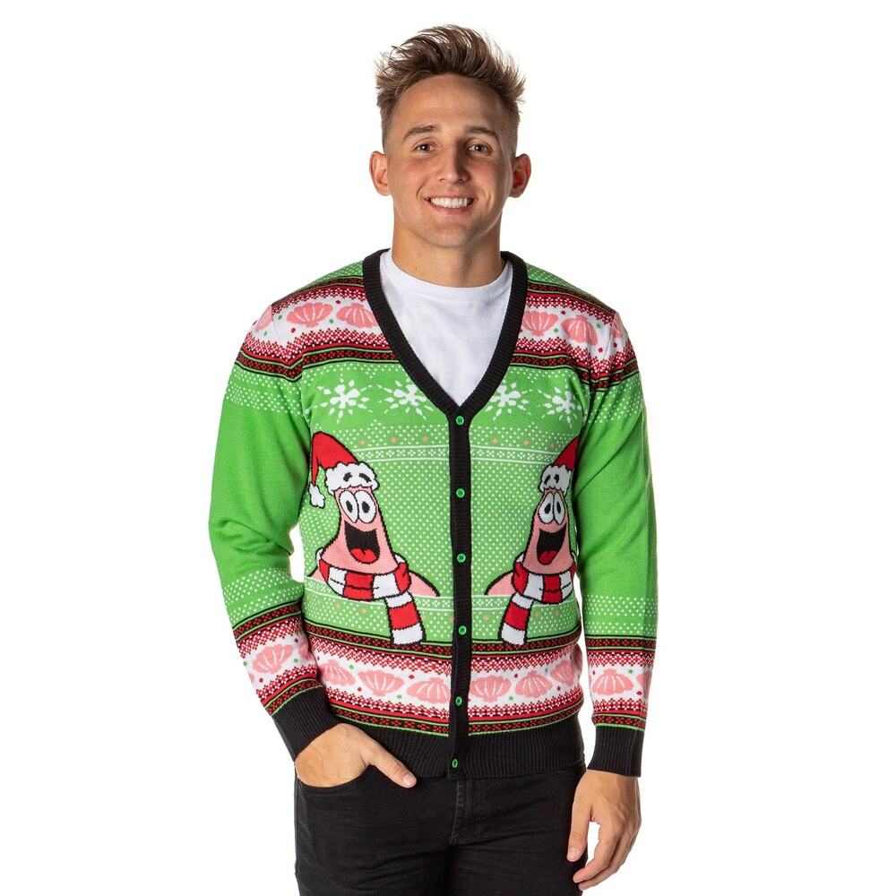 SPONGEBOB SQUAREPANTS Cardigan NEW Patrick Starfish Christmas Sweater Ugly Sze M